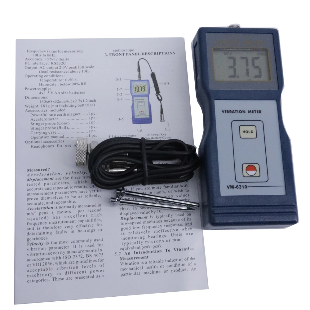 VM-6310 Digital Vibration Meter VM6310 Moving Machinery Velocity Tester 0.01mm/s~199.9mm/s