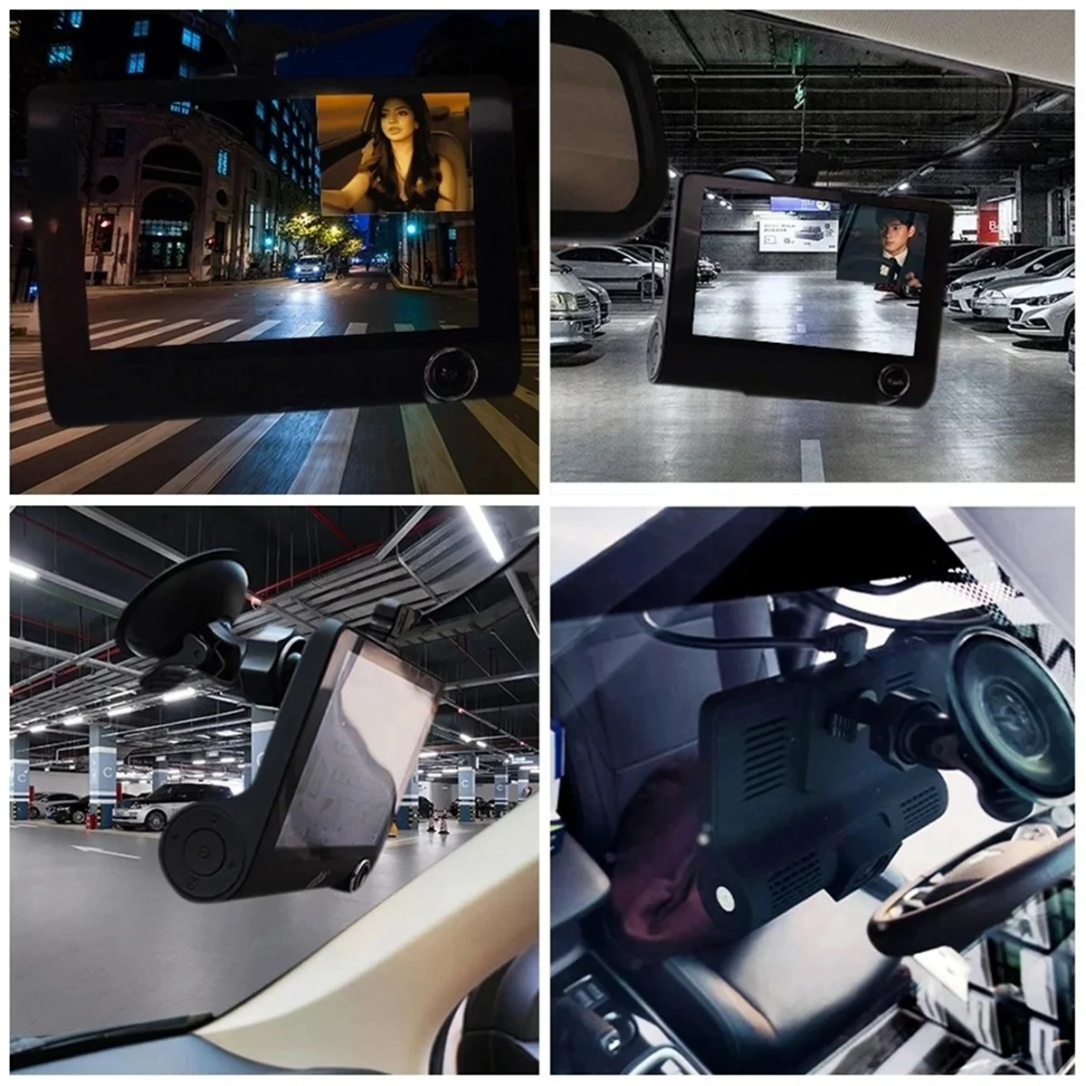 4 Inch Car DVR Dashcam Dash Camera HD Screen 1080P 3 Lens Video Recorder Front + Interior+Rear View Camera Dash Cam