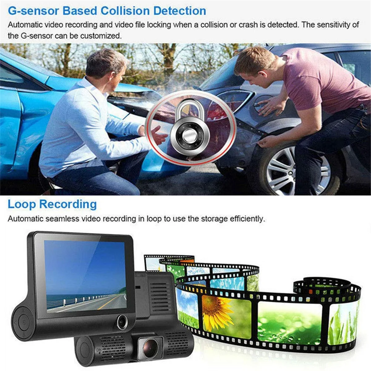 4 Inch Car DVR Dashcam Dash Camera HD Screen 1080P 3 Lens Video Recorder Front + Interior+Rear View Camera Dash Cam